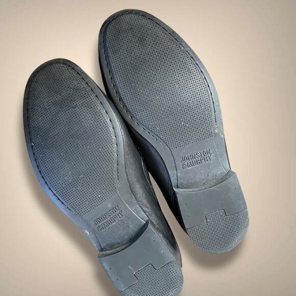 Men's Size 9.5 JOHNSTON & MURPHY  Black Woven Slip-On Sheepskin Loafers EUC - Picture 8 of 9